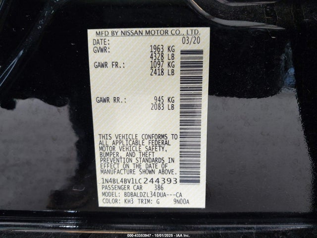 Nissan Altima 2020 1N4BL4BV1LC244393 Image 9