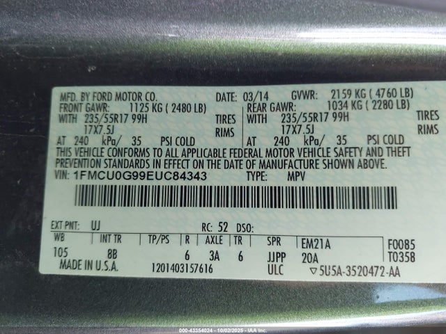 Ford Escape 2014 1FMCU0G99EUC84343 Image 9