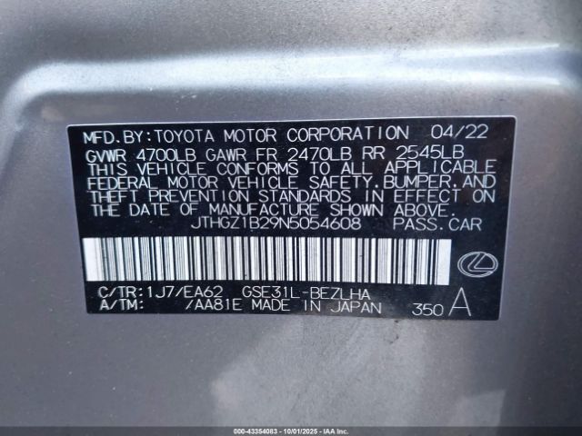 2022 LEXUS IS 350 JTHGZ1B29N5054608 Photo 8