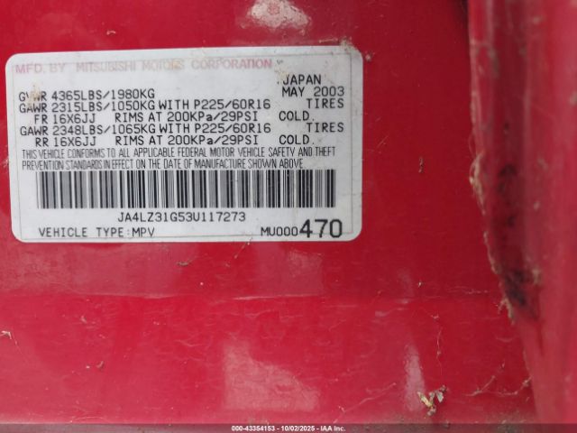 2003 MITSUBISHI OUTLANDER JA4LZ31G53U117273 Photo 8