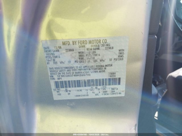 2009 FORD ESCAPE 1FMCU03749KB28796 Photo 8