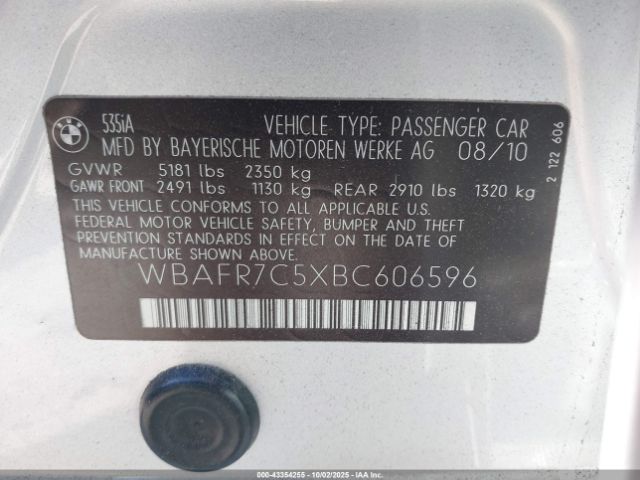 2011 BMW 535I WBAFR7C5XBC606596 Photo 8