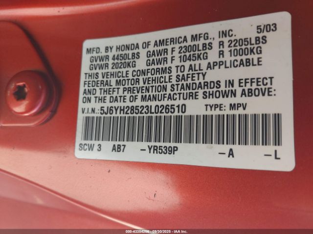 2003 HONDA ELEMENT 5J6YH28523L026510 Photo 8
