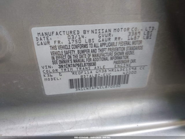 Nissan 2014 2014 3N1CN7AP6EL870030 Image 9
