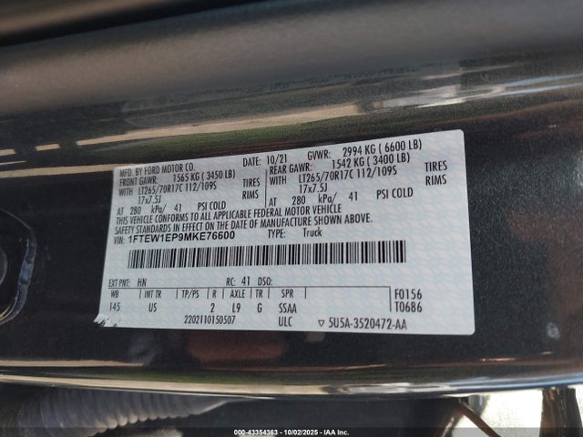 Ford 4v 2021 1FTEW1EP9MKE76600 Image 9