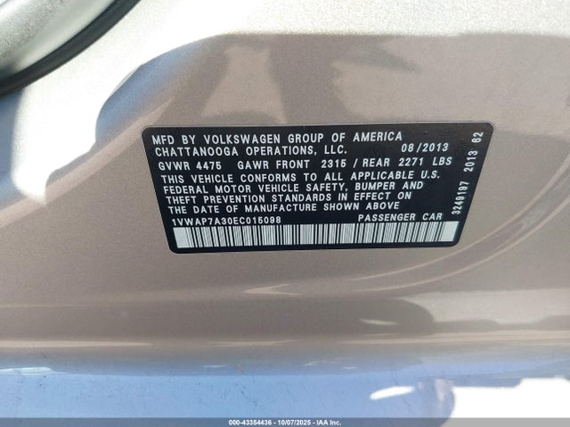 Volkswagen 2014 2014 1VWAP7A30EC015098 Image 9