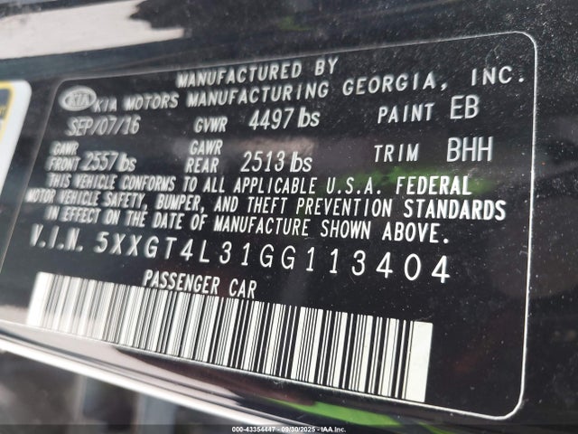 5XXGT4L31GG113404 KIA t-gdi theta ii