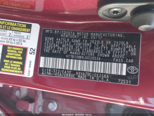 4T1B11HK6JU520534 Toyota a25a-fks