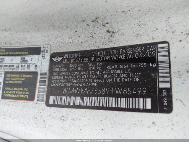 2009 MINI COOPER S WMWMF73589TW85499 Photo 8