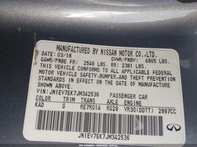 Aukcja sprzedaży 2018 Infiniti Q60 3.0t Luxe, vin: JN1EV7EK7JM342536, numer aukcji: 43354544