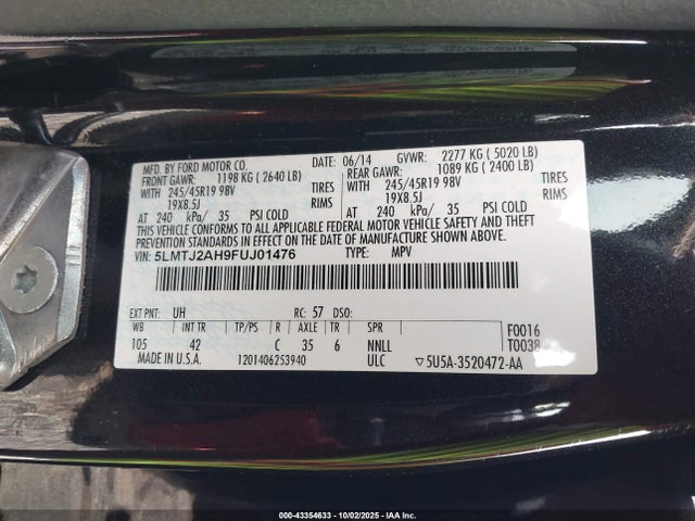 Lincoln MKC 2015 5LMTJ2AH9FUJ01476 Image 9