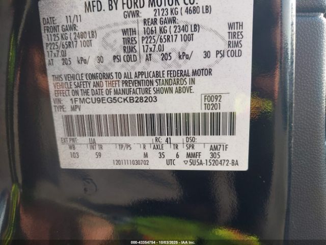 2012 FORD ESCAPE 1FMCU9EG5CKB28203 Photo 8