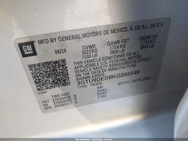2019 GMC SIERRA 1500 3GTU9DED0KG245549 Photo 8