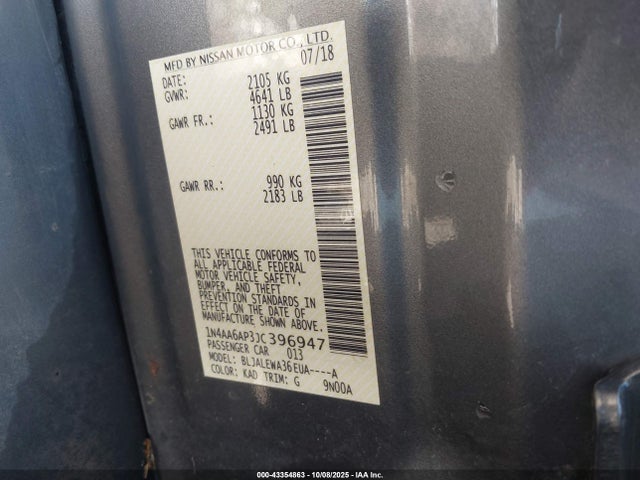 Nissan Maxima 3.5 Sl 2018 1N4AA6AP3JC396947 Image 9