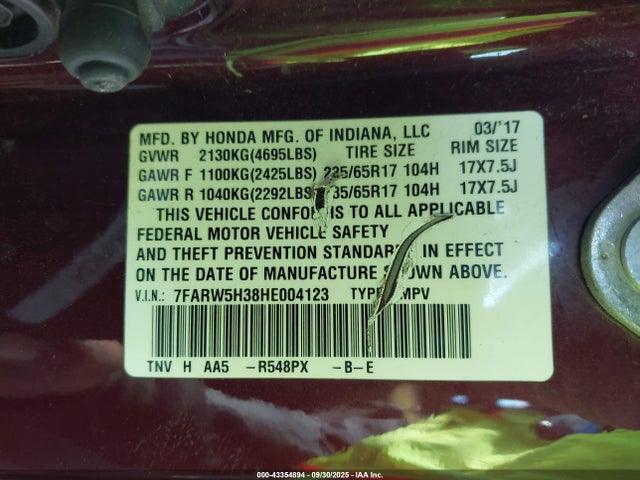 Honda k24w9/k24v9 2017 7FARW5H38HE004123 Image 9