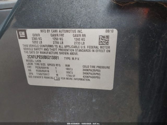 2011 CHEVROLET EQUINOX 2CNFLPE58B6213881 Photo 8