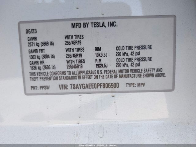 2023 TESLA MODEL Y 7SAYGAEE0PF806900 Photo 8