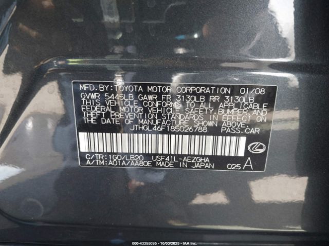 2008 LEXUS LS 460 JTHGL46F185026788 Photo 8