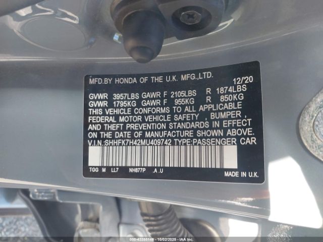 2021 HONDA CIVIC SHHFK7H42MU409742 Photo 8