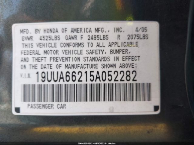 2005 ACURA TL 19UUA66215A052282 Photo 8