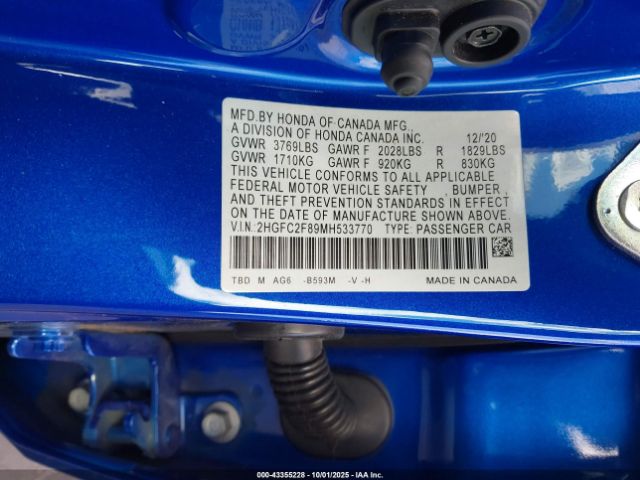 2021 HONDA CIVIC 2HGFC2F89MH533770 Photo 8