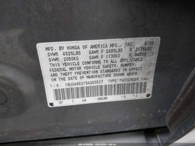 2005 ACURA TL 19UUA66215A065517 Photo 8