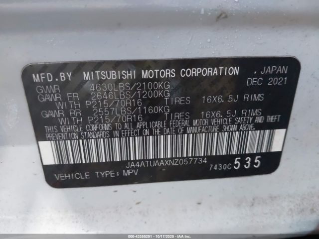 2022 MITSUBISHI ECLIPSE CROSS JA4ATUAAXNZ057734 Photo 8