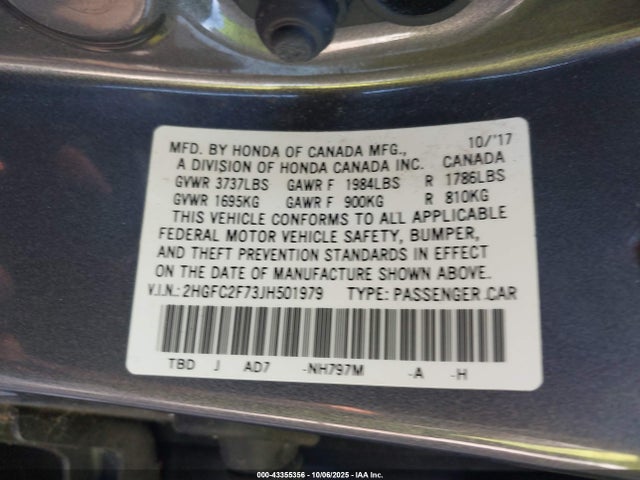 Honda k20c2 2018 2HGFC2F73JH501979 Image 9