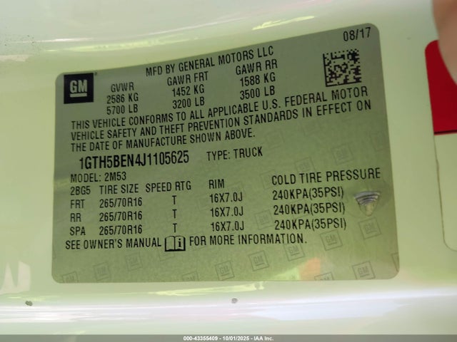 GMC lgz - direct injection, variable valve timing, alum, var2, gen 2 2018 1GTH5BEN4J1105625 Image 9