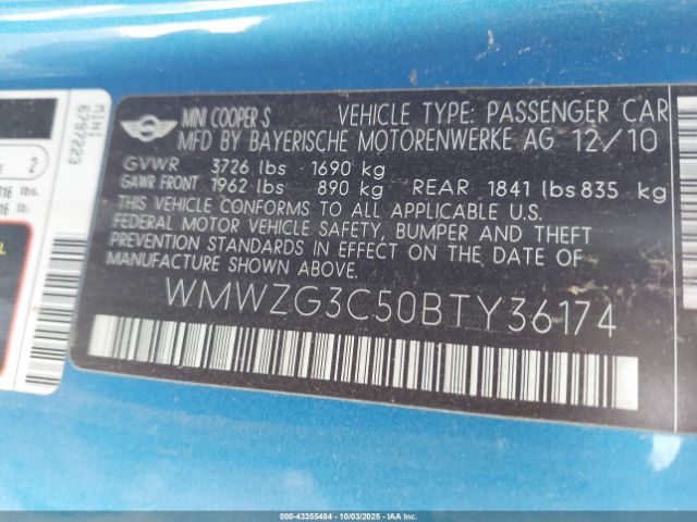 2011 MINI COOPER S CLUBMAN WMWZG3C50BTY36174 Photo 8