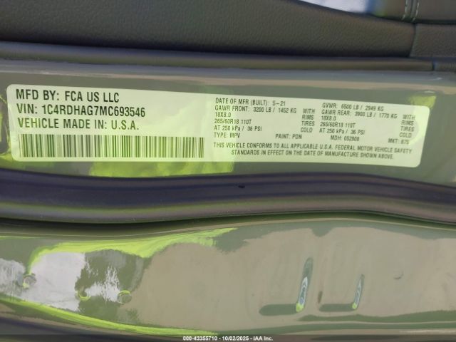 2021 DODGE DURANGO 1C4RDHAG7MC693546 Photo 8