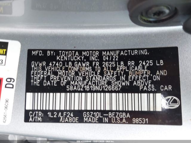 2022 LEXUS ES 350 58AGZ1B19NU126667 Photo 8