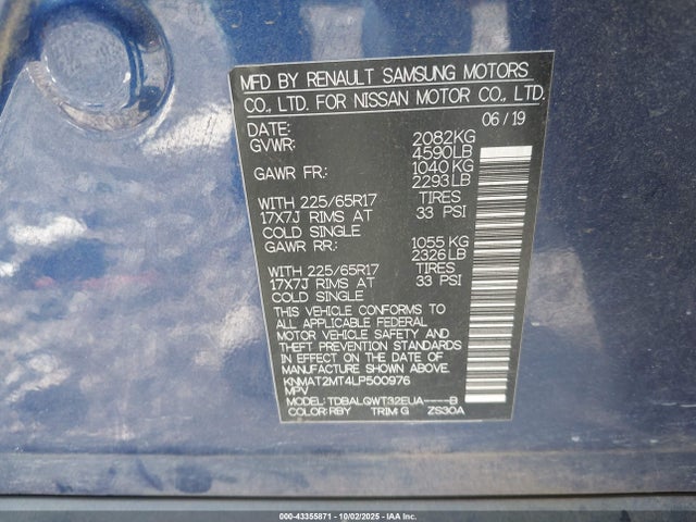KNMAT2MT4LP500976 Nissan Rogue Sv Fwd