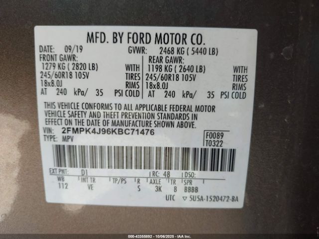 2019 FORD EDGE 2FMPK4J96KBC71476 Photo 8