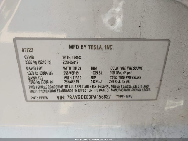 2023 TESLA MODEL Y 7SAYGDEE3PA156622 Photo 8