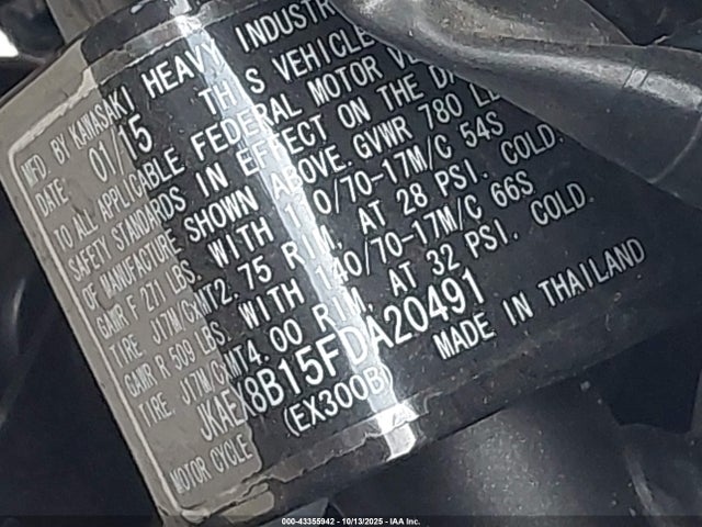 Kawasaki Ninja 300 2015 JKAEX8B15FDA20491 Image 10
