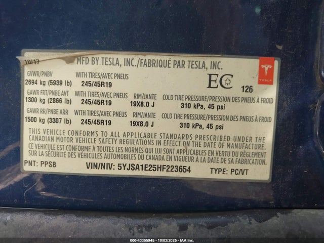 2017 TESLA MODEL S 5YJSA1E25HF223654 Photo 8