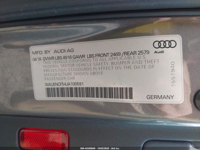 2018 AUDI A5 WAUENCF54JA100591 Photo 8