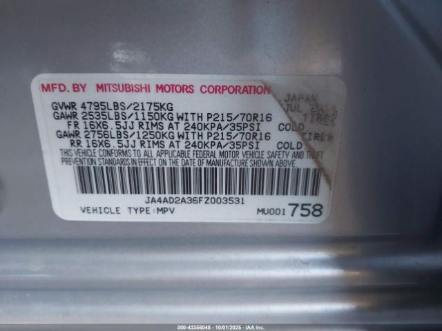 2015 MITSUBISHI OUTLANDER JA4AD2A36FZ003531 Photo 8