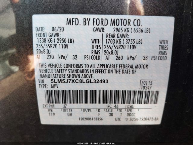 2020 LINCOLN AVIATOR 5LM5J7XC8LGL32493 Photo 8