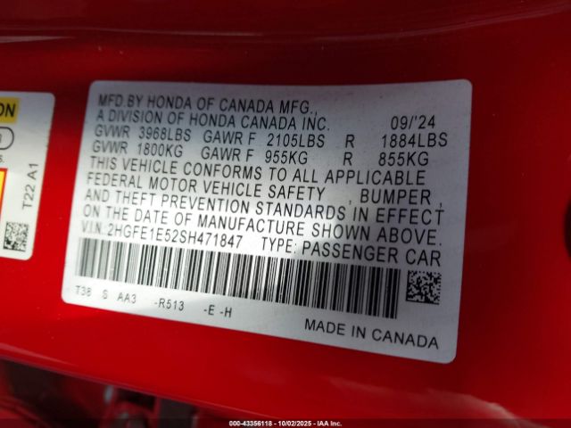 2025 HONDA CIVIC SI 2HGFE1E52SH471847 Photo 8