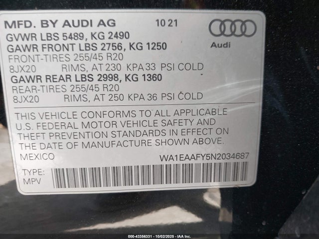 2022 AUDI Q5 WA1EAAFY5N2034687 Photo 8