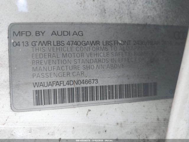 2013 AUDI A4 WAUAFAFL4DN046673 Photo 8