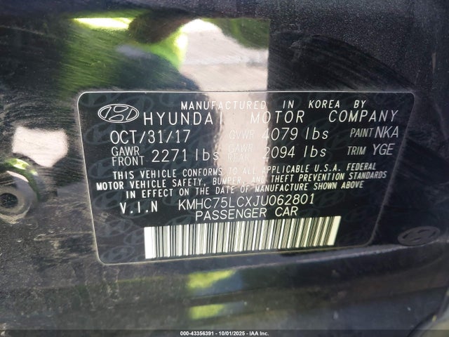 KMHC75LCXJU062801 Hyundai Ioniq