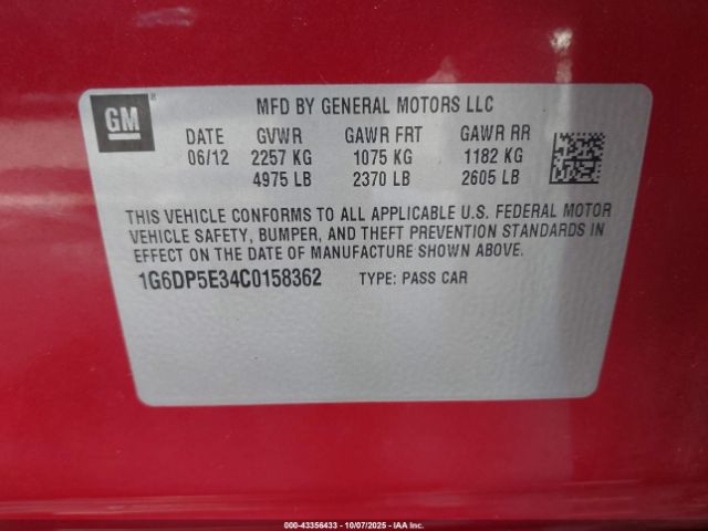 2012 CADILLAC CTS 1G6DP5E34C0158362 Photo 8