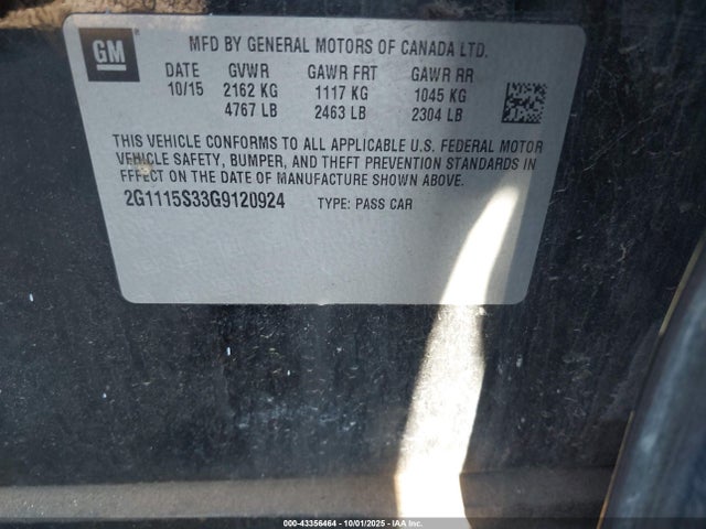 Chevrolet lfx - sidi, vvt, e85 max, alum gm 2016 2G1115S33G9120924 Image 9
