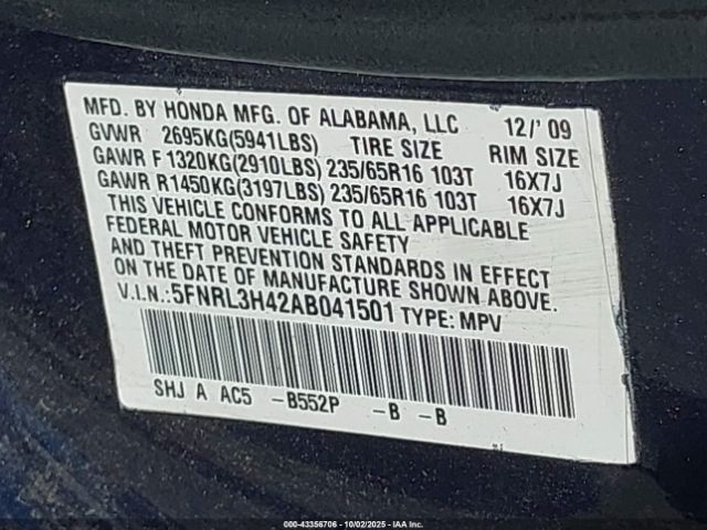 2010 HONDA ODYSSEY 5FNRL3H42AB041501 Photo 8