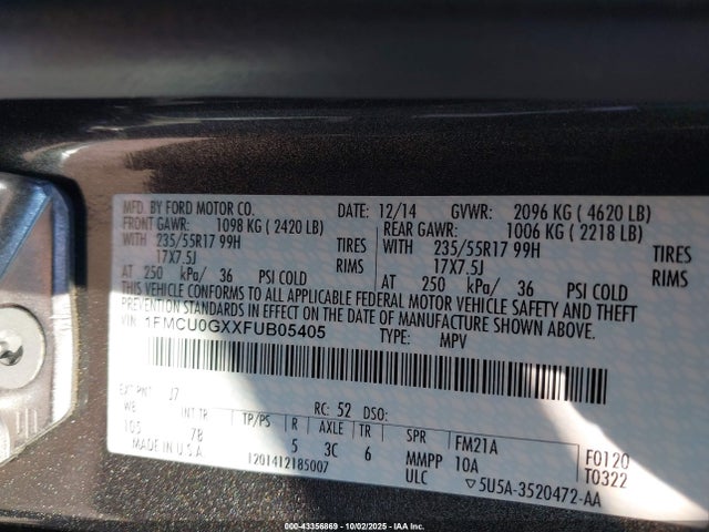 1FMCU0GXXFUB05405 Ford 2015