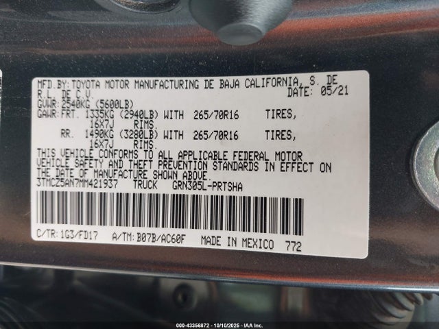 3TMCZ5AN7MM421937 Toyota Tacoma Trd Off-road