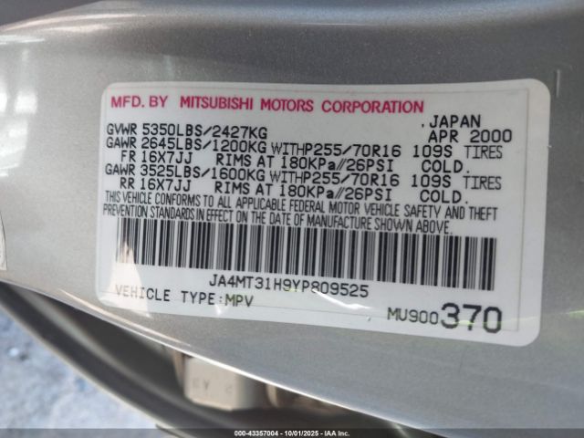 2000 MITSUBISHI MONTERO SPORT JA4MT31H9YP809525 Photo 8